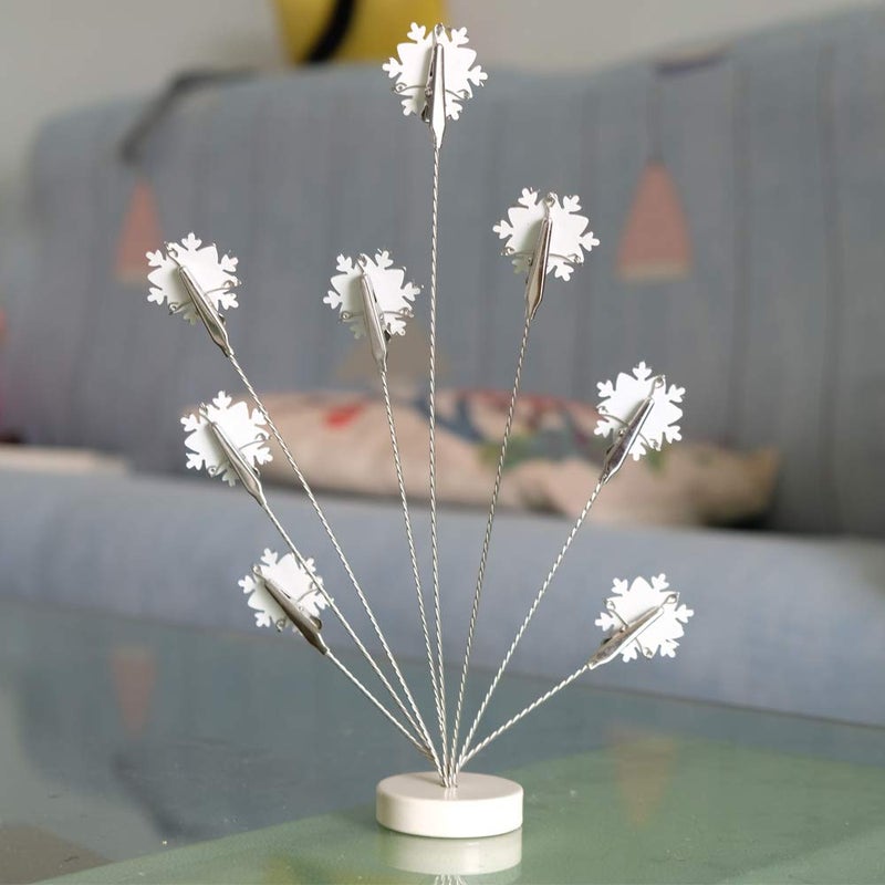 TFu 8-Branch Family Tree Picture Frame Holder, Card Photo Clips Holder Desk Stand for Memo Paper Note Photo Christmas Wedding Card Display (White Snowflake) - Image 4